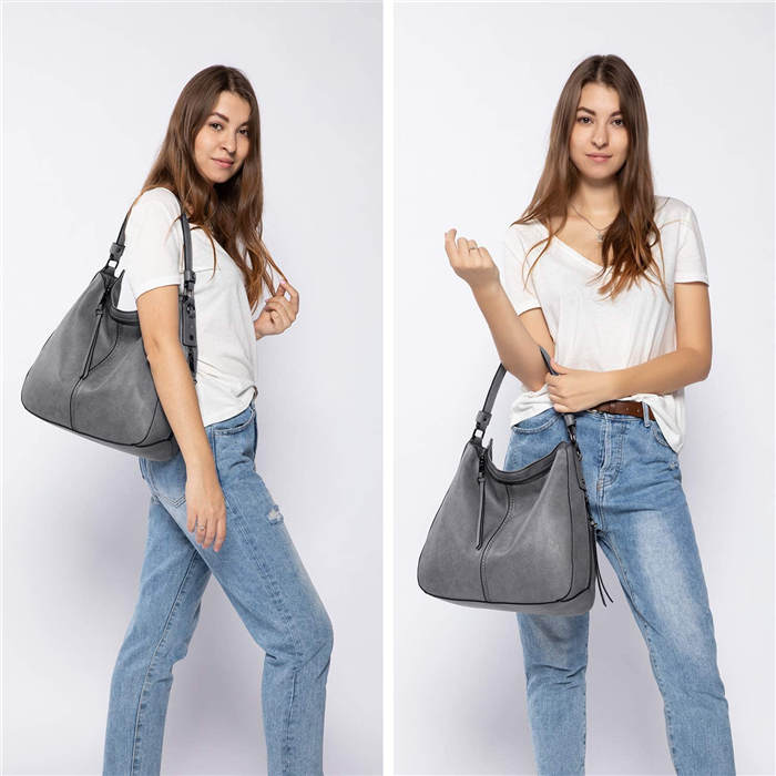 Handbags for Women Large Designer Ladies Hobo bag Bucket Purse Faux Leather-Grey