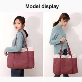 Womens Canvas Shoulder Bag Simple High Capacity Totes for Work Travel-Purple Coffee