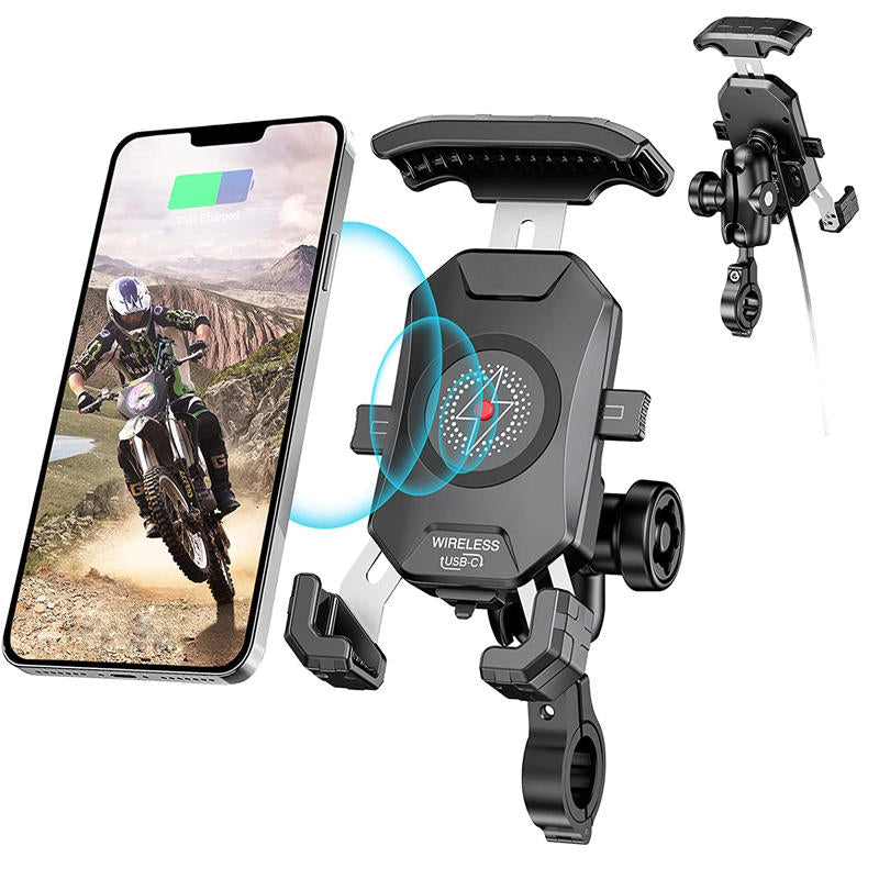Anti-Theft Motorcycle Wireless Phone Mount Charger Works with 12V/24V Vehicle-Handlebar