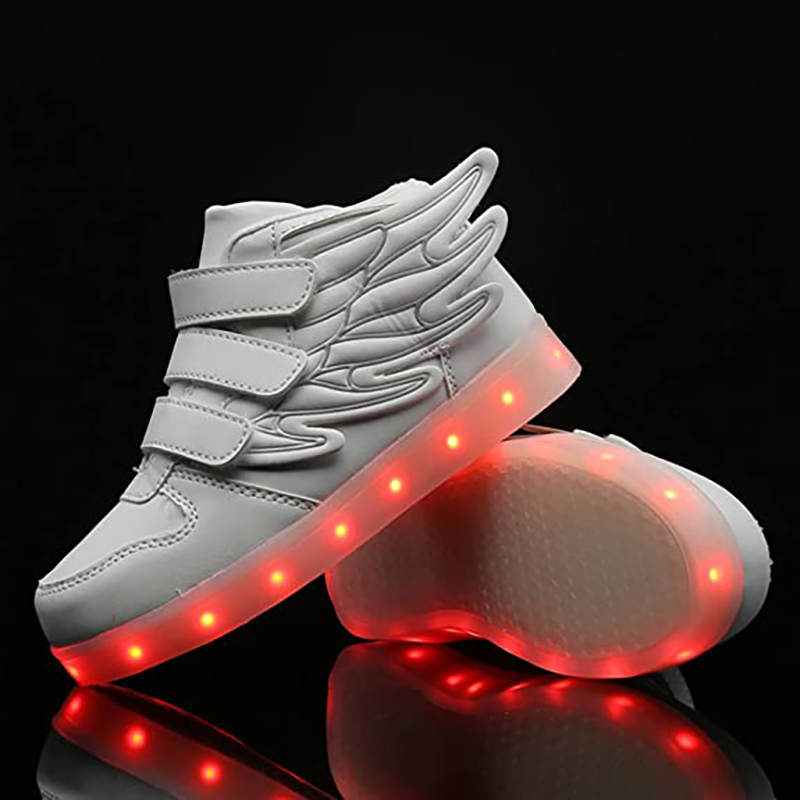 LED Light Sneakers USB Rechargeable Flashing Shoes for Boys Girls-White