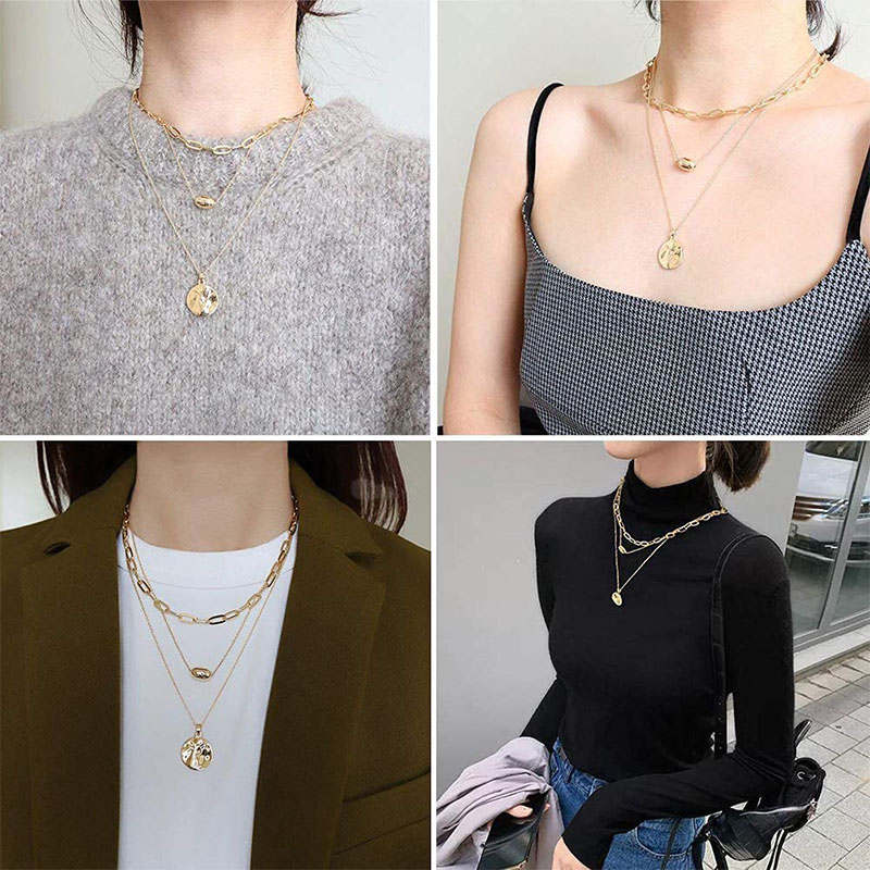 Gold Multilayer Coin Pendant Clavicle Chain Clothing Accessories