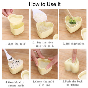 2 Pcs Rice Ball Mold Heart-Shaped Sushi Mold for Bento or Japanese Boxed Meal