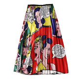 Womens Print High Waist Pleated Trendy Elegant A Line Maxi Skirt-F