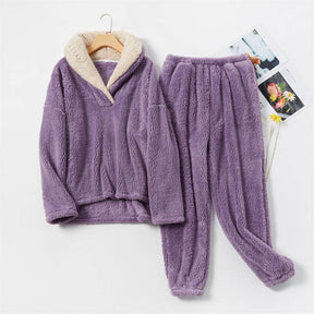 Womens Coral Fleece Oversized Pajamas Set-Purple