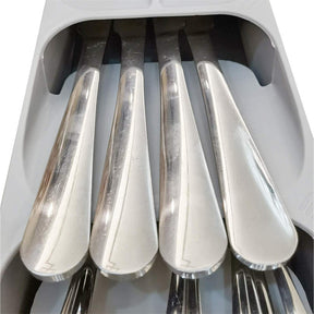 Compact Cutlery Organizer Kitchen Drawer Tray for Kitchen Drawer Holding Flatware Spoons Forks-Gray