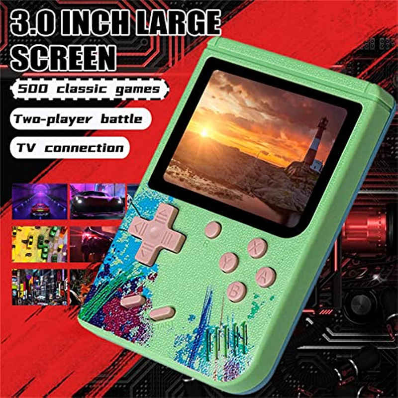 3.0inch Screen Retro Handheld Game Console 500 Classic FC Games Support to TV Output-Green