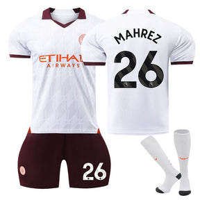 Manchester City Away Jersey MAHREZ #26 Soccer Jersey Kids Adult 3Pcs Jersey Kits-Brown