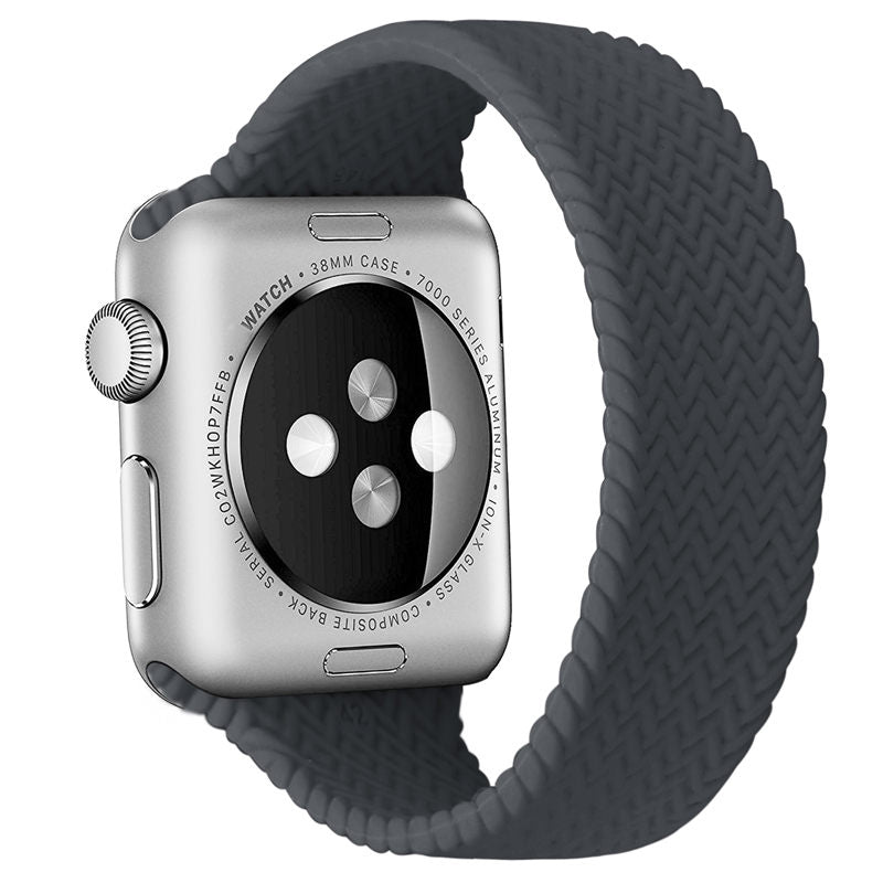 Soft Silicone Solo Loop Braided Wristbands Replacement Strap for iWatch Series SE/6/5/4/3/2/1-Charcoal