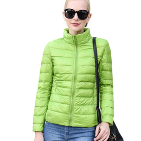 Lookbook Womens Lightweight Puffer Jacket Winter Stand Collar Short Coat-Green