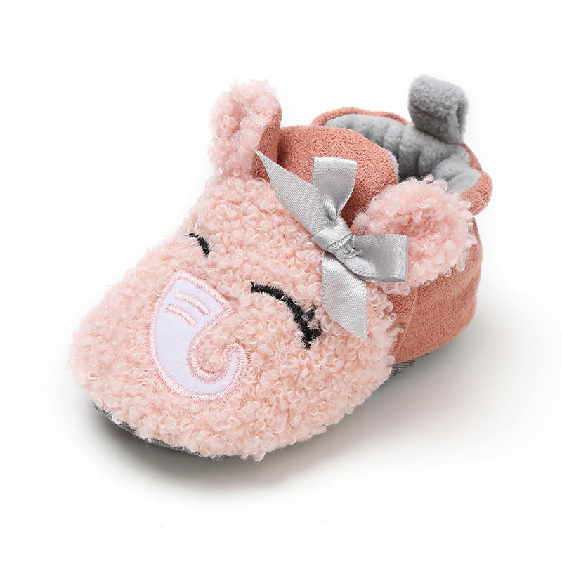 Infant Baby Boys Girls Slippers Non Slips Bottom Winter Booties House Shoes-ElephantPink