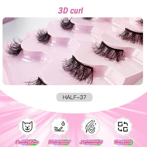 Half Lashes Natural Looking Cat Eye Fluffy 3D Curly False Eyelashes-37