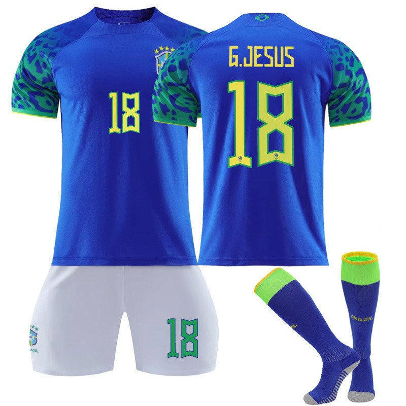 G.JESUS #18 Brazil Away Jersey 2022/23 Soccer Jersey Kit Football T-shirt Set For Adult Kids