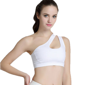 One Shoulder Sports Bra Removable Padded Sexy Cute Workout Top-White