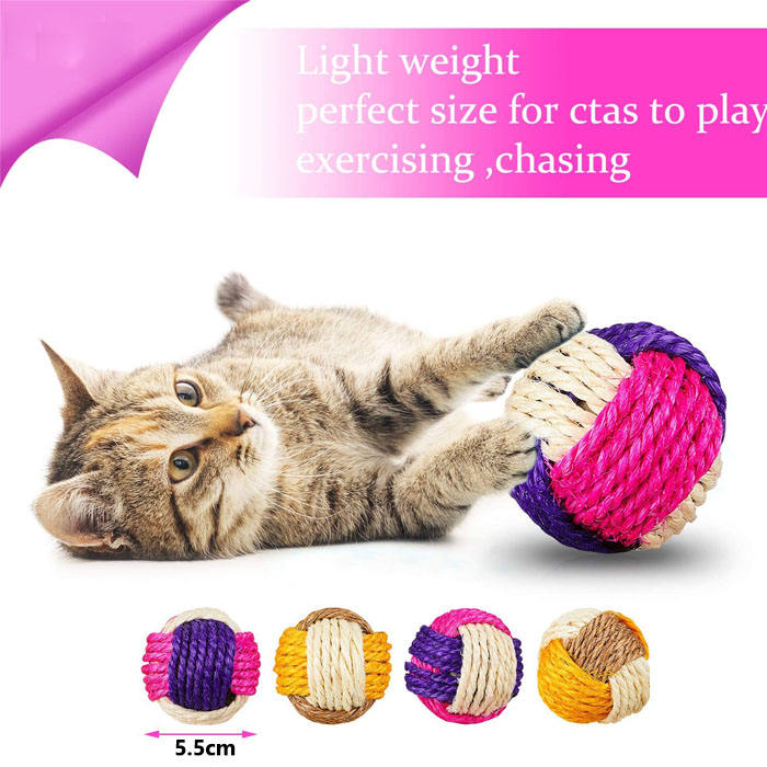 4Pcs Cat Toy Sisal Ball Pet Scratching Ball Chew Interactive Toy