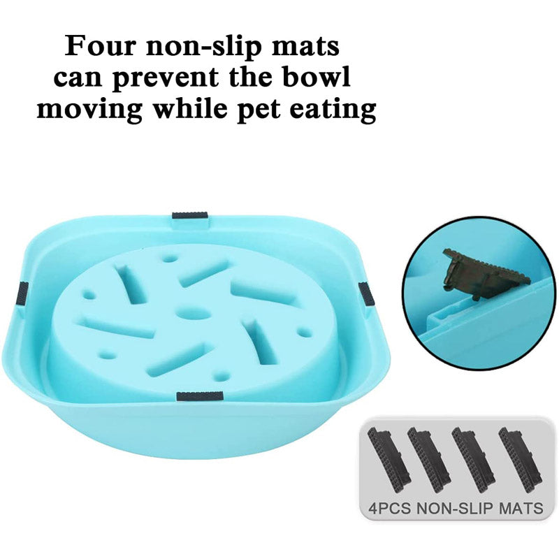 Dog Slow Feeder Non Slip Puzzle Bowl Anti-Gulping Pet Slower Food Feeding Dishes-Blue