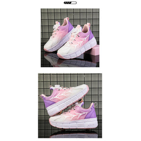 Kids Fashion Double Wheel Roller Skate Shoes Sneakers for Boys Girls-Pinkpurple