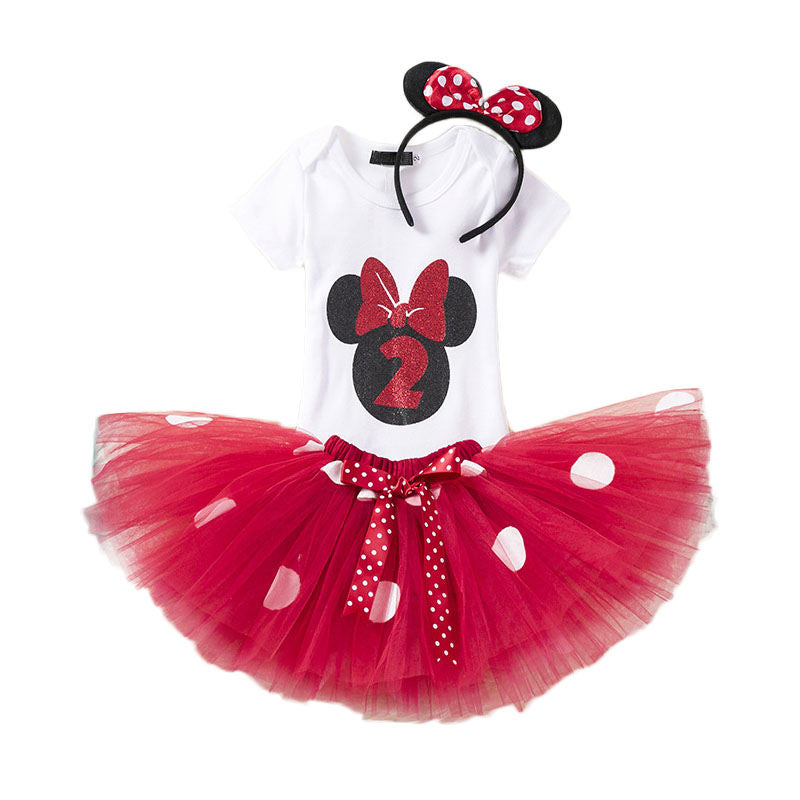 2 Years Old Baby Girls Mickey Birthday Outfits Tutu Skirt and T-Shirt-176Red