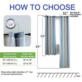 2 Panels Kids Blackout Curtains with Silver Star Print for Bedroom Living Room-Blue
