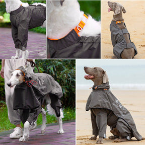 Dog Raincoat 4 Legs Waterproof with Hood Leash Hole for Large Dog-Dark Khaki