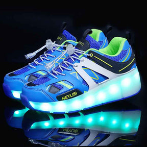 Kids Roller Skates Shoes with LED Rechargeable Single Wheel-Blue