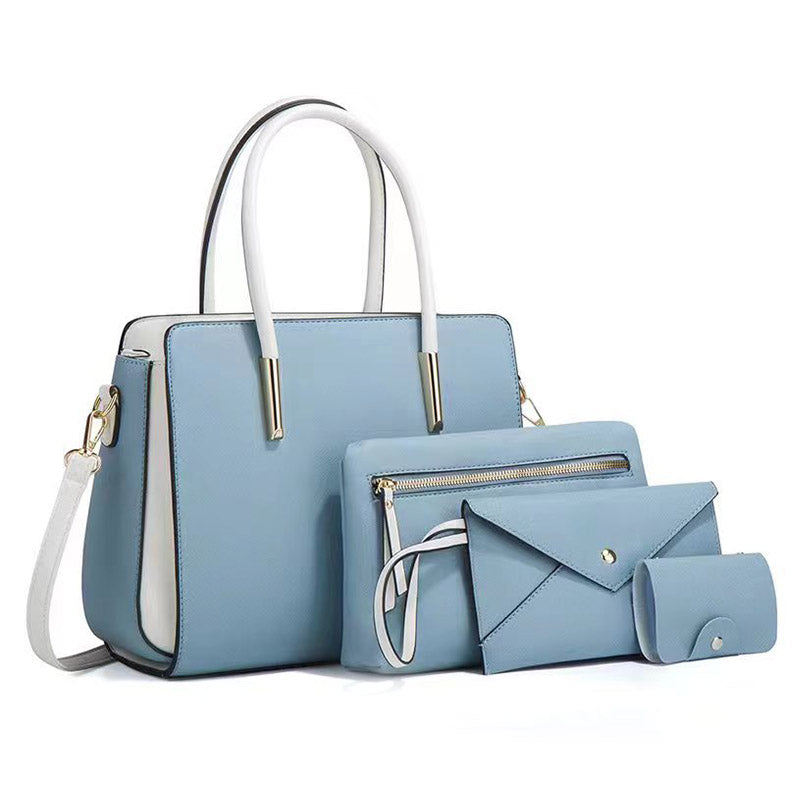 Set of 4 Women Fashion Handbags Shoulder Top Handle Satchel Purse Bag-Light Blue