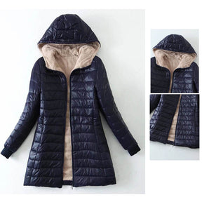Lookbook Womens Hooded Sherpa Fleece Jacket Winter Warm Coat-Navy