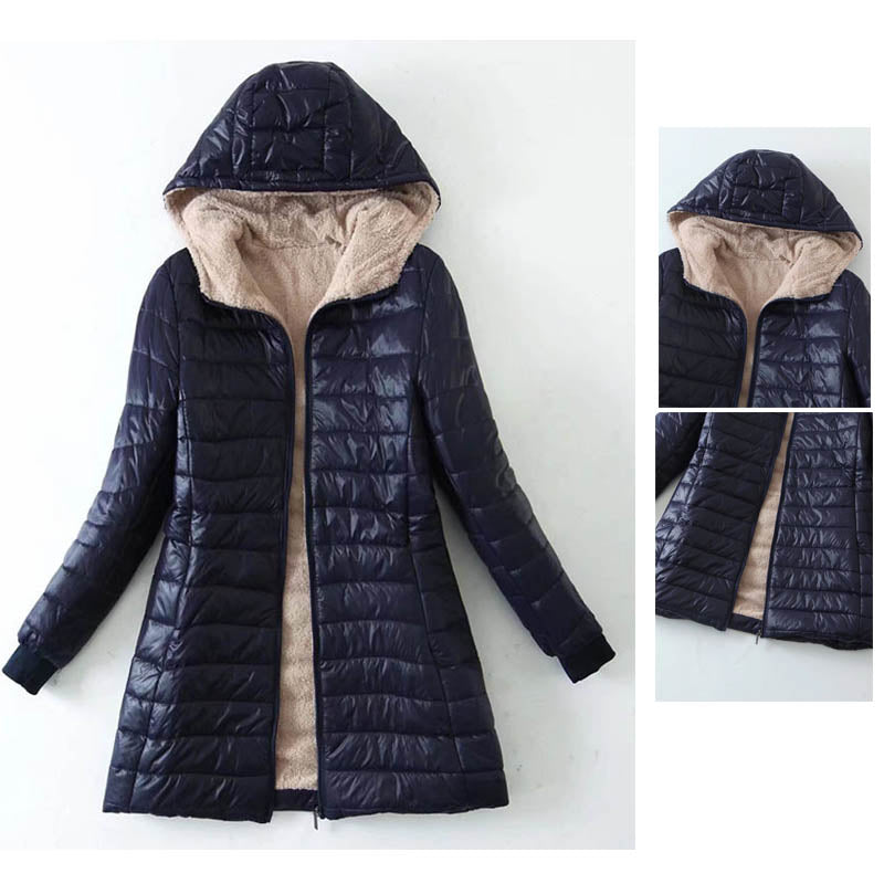 Lookbook Womens Hooded Sherpa Fleece Jacket Winter Warm Coat-Navy
