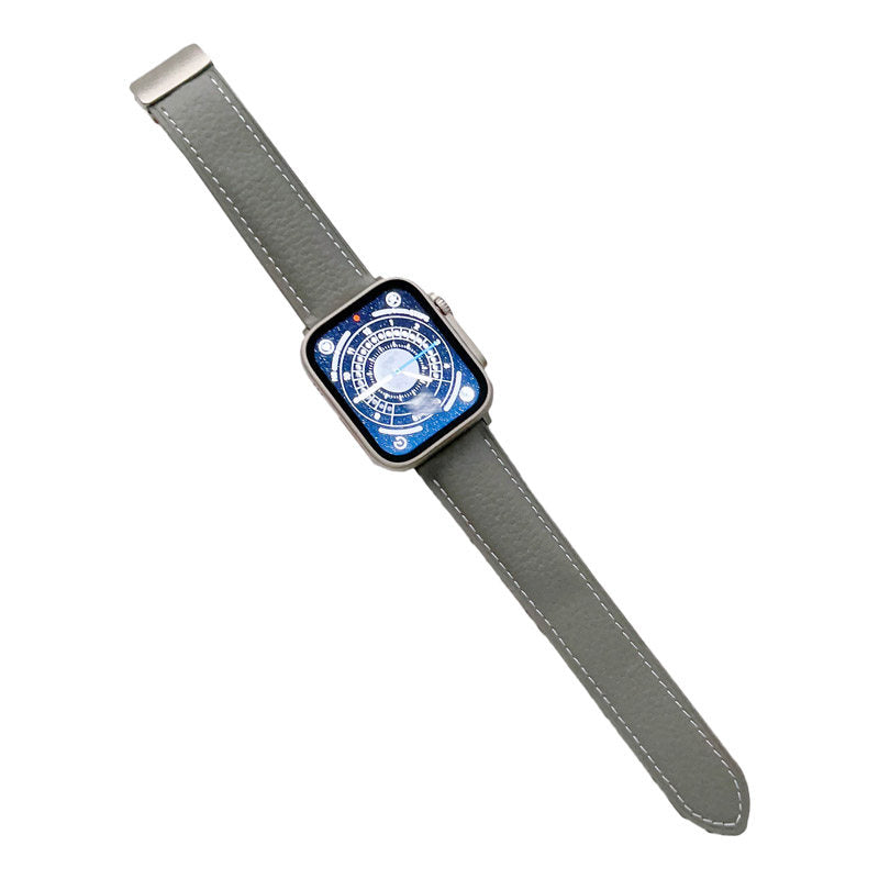 Litchi Grained Leather Band with Magnetic Buckle for Apple Watch-Grey