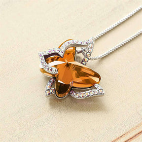 Butterfly Birthstone Crystal Pendant Necklace Gifts for Women Girls-Amber