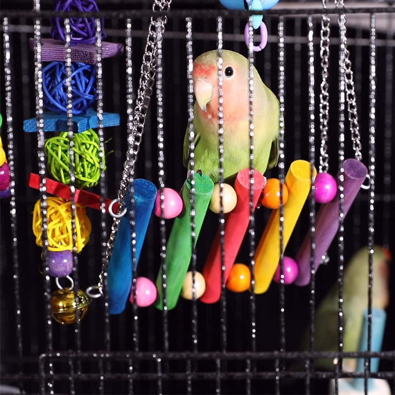 8Pcs Bird Swing Chewing Toy Colorful Hammock Hanging Bell for Parakeets