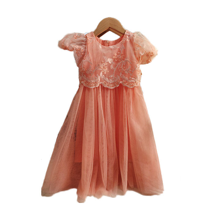 Flower Girls Wedding Dress Lace Sleeveless Tulle Summer Vintage Dresses-Orange Pink