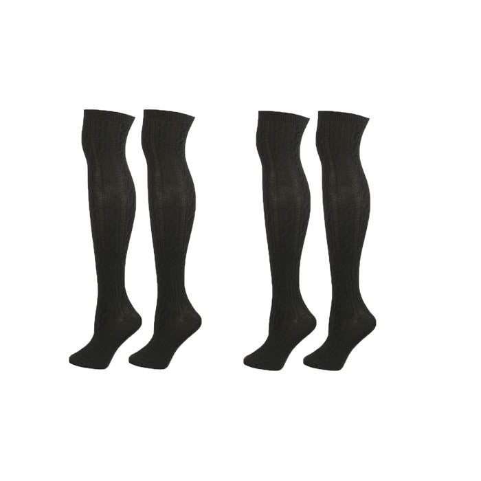 2 Packs Women Extra Long High Socks Knit Warmers Thick Tall Long Boot Stockings Leg-Black
