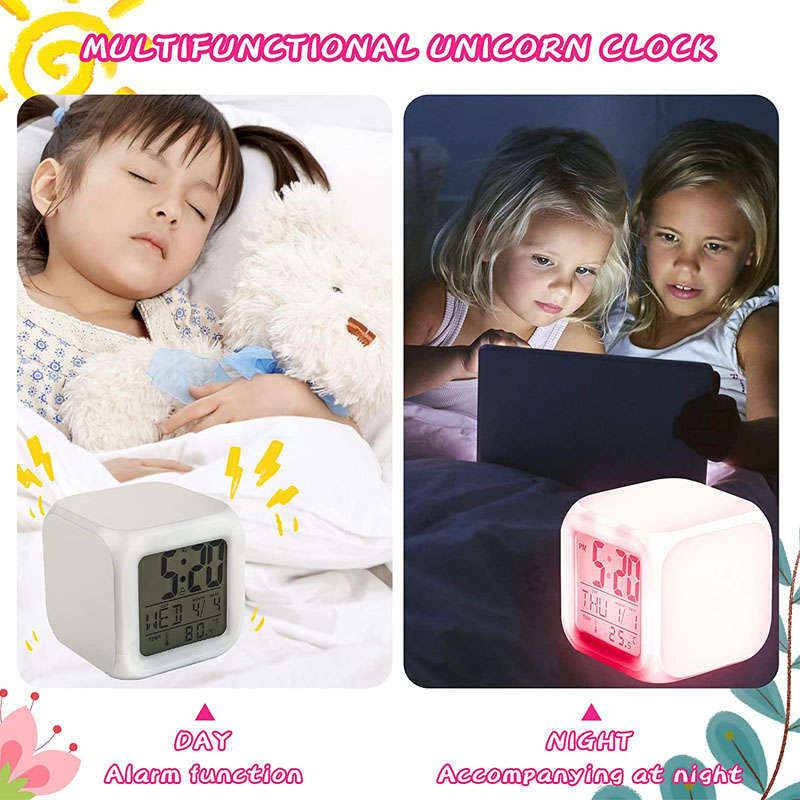 Kids Alarm Clock with LED 7 Color Night Light and Wake Up Function