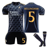 Real Madrid Away Jersey BELLINGHAM #5 Soccer Jersey Kids Adult 3Pcs Jersey Kits