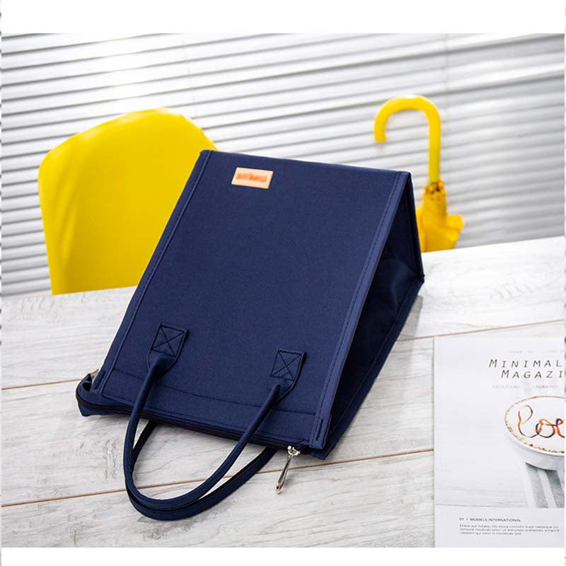 Waterproof Oxford Cloth Picnic Bag Insulated Lunch Bento Handbag-Navy Blue