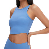 Rib-Knit Crop Tank Tops Removable Padded Quick Dry Sports Bras-Blue