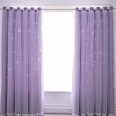2 Panels Double Layer Stars Blackout Curtains for Bedroom Window-Purple