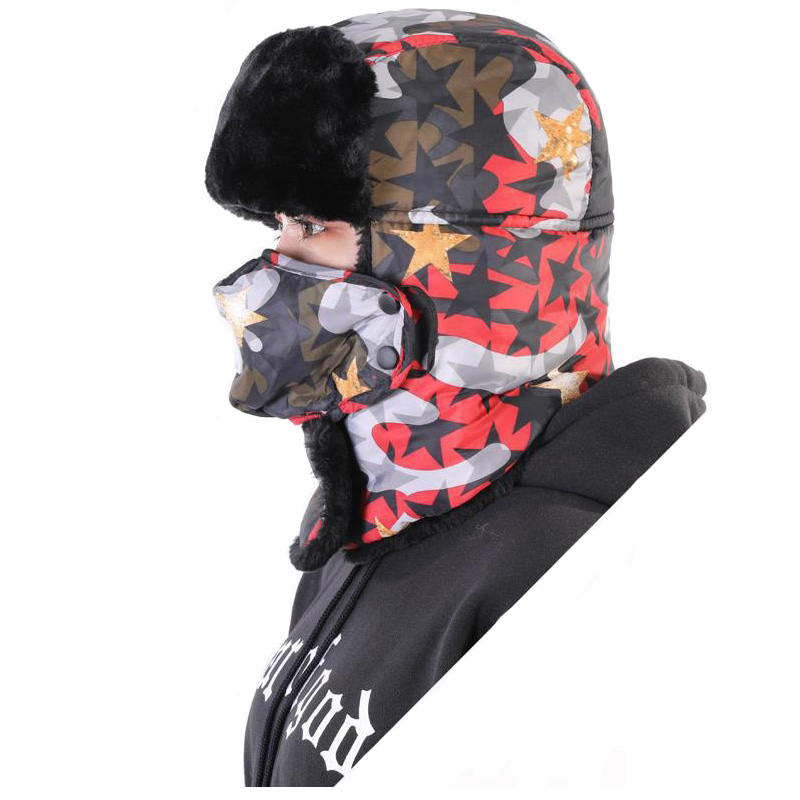 Winter Hats for Men Windproof Warm Hat with Ear Flaps for Skiing And Outdoor Riding-Star Red