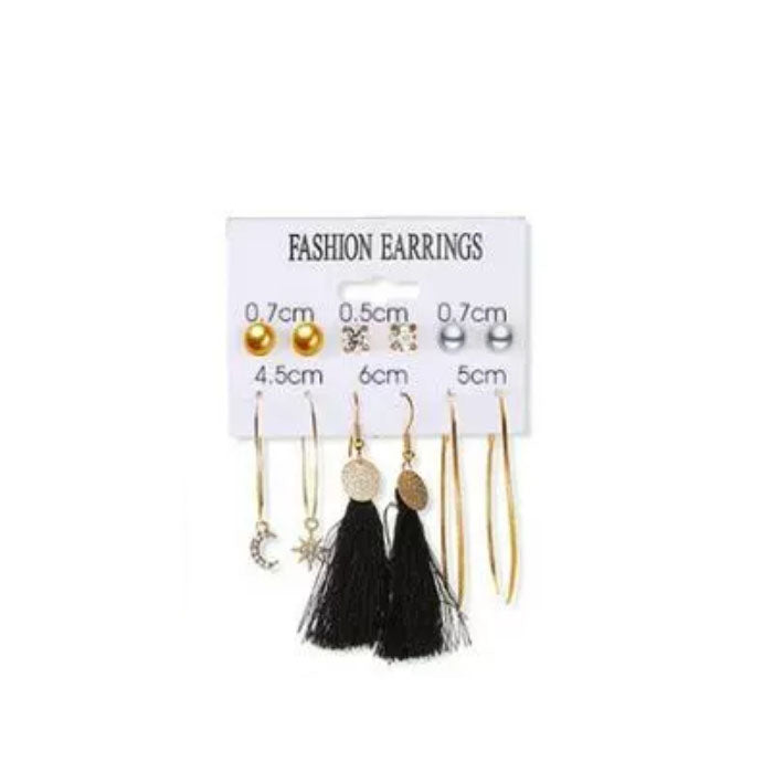 6 Pairs Fashion Earrings Set with Tassel Dangle Hoop Earrings Colorful Statement Earrings Studs-(Style 3)