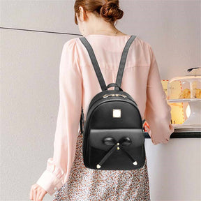 Bowknot 3-Pieces Fahsion Leather Backpack Purse Shoulder Bag for Women-Black