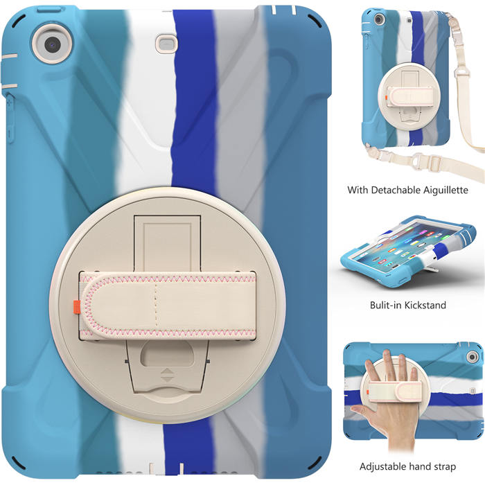 iPad Case With Pencil Stand+Rotating Stand+Shoulder Strap For iPad Mini 3 -Blue