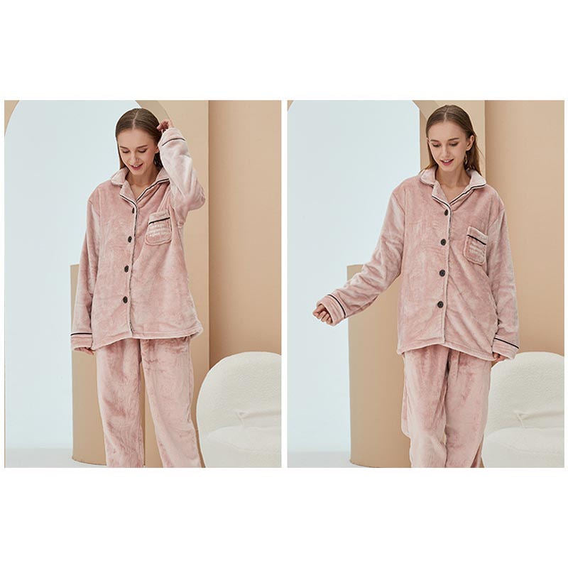 Thicken Warm Flannel Pajamas Set Homewear-Pink