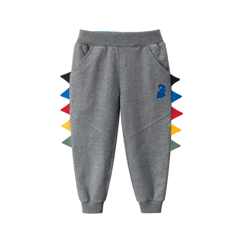 Boys Sport Jogger Athletic Pants Dinosaur Elastic Sweatpants with Pocket Size for 2-7 Years-Gray