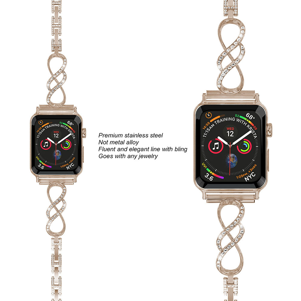 8 Shape Watch Band Stainless Steel Wristbands for Apple IWatch Series SE/1/2/3/4/5/6 For Women-Champagne gold