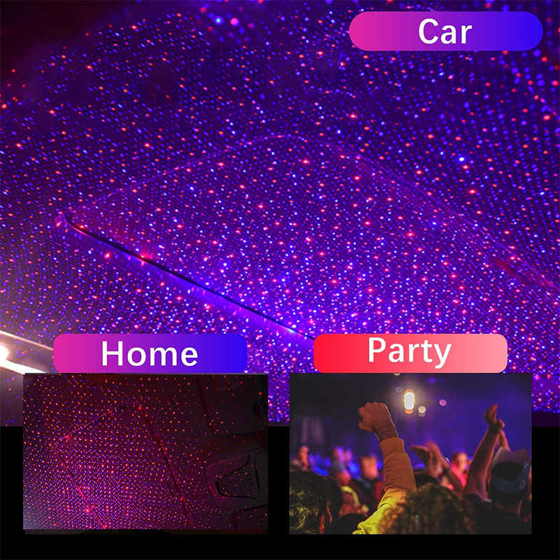 Car USB Starry Sky Light 3 Modes Rotating Voice-Activated Light-RedBlue