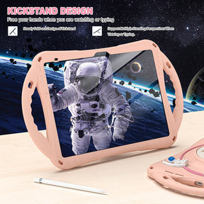 iPad Case Rugged Case with Handle Stand Shoulder Strap for iPad 10th 10.9 Inch 2022-Pink