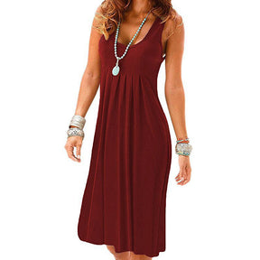 Summer Beach Tank Dresses Sleeveless Tunic Long Dress-WineRed