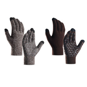 WIWU Winter Woman Gloves Upgraded Touch Screen Anti-Slip Silicone Gel Elastic Cuff Thermal-Brown+Coffee White-DZ32