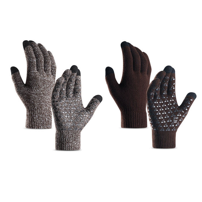 WIWU Winter Woman Gloves Upgraded Touch Screen Anti-Slip Silicone Gel Elastic Cuff Thermal-Brown+Coffee White-DZ32