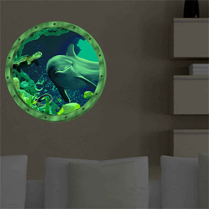 Creative Removable Glow in The Dark Ocean View Wall Decals Dolphin Submarine Window Wall Sticker